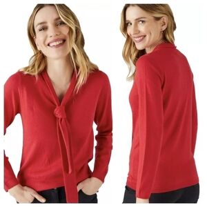 HAROLD'S Women's Red Silk Blend Tie Front Jersey Knit Top Sz M Long Sleeve